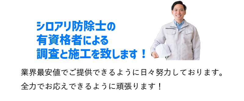 シロアリ防除士の有資格者による調査と施工を致します!
